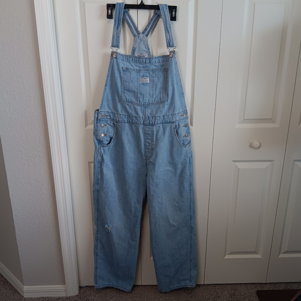 Light Blue Distressed Levi Strauss & Co Denim Overalls